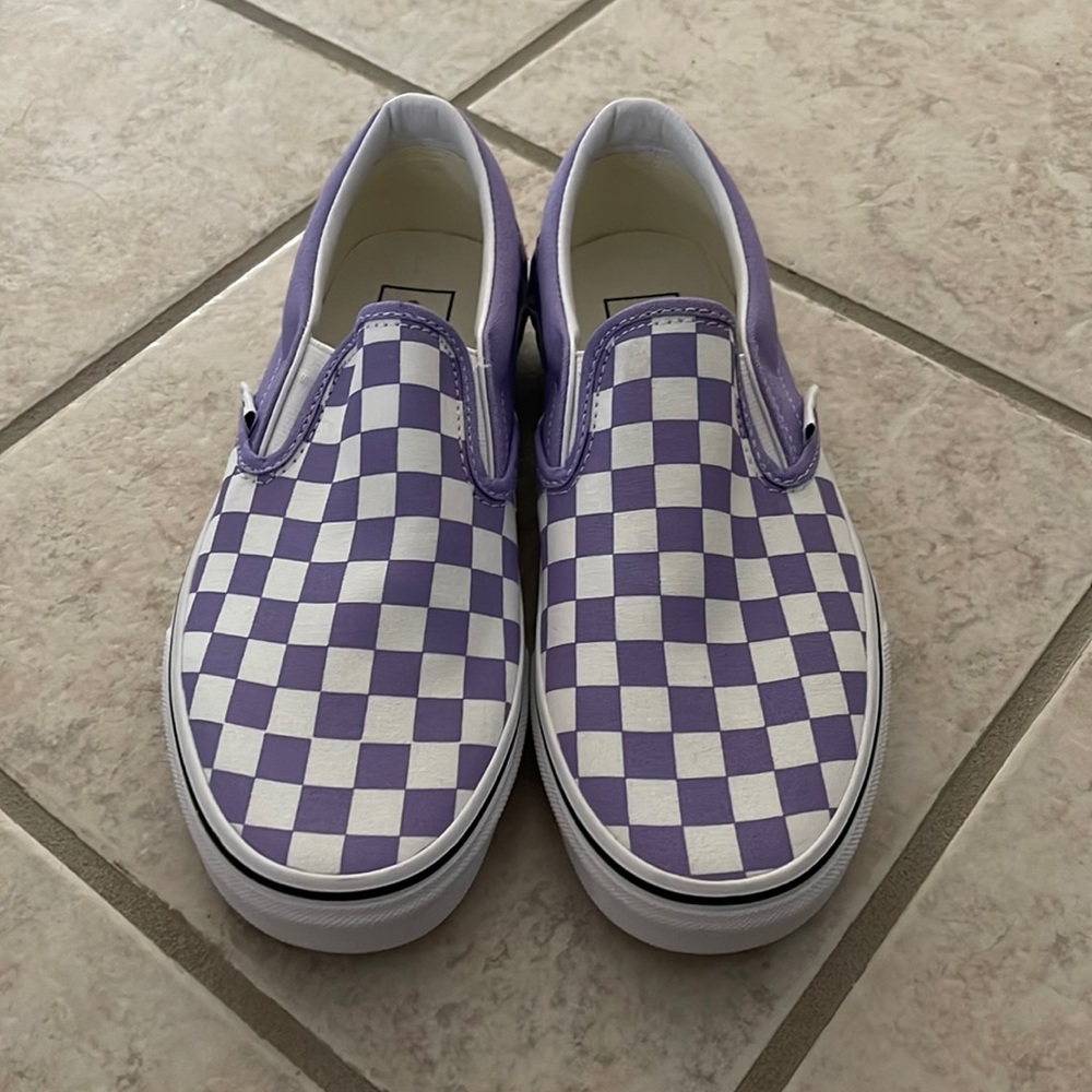 Vans, Purple and White Checkered, Slip On